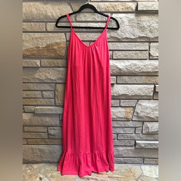 Anthropologie Sundry Ruffle Hem Spaghetti Strap Maxi dress Coral Pink XSmall - Picture 2 of 9